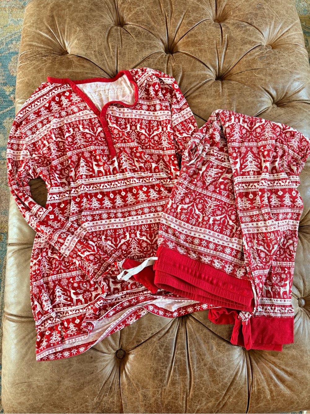 Little Sleepies Bamboo Christmas Pajama Set Adult Medium Red White Fair Isle